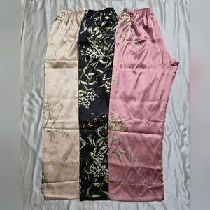 NWT Lot Of 3 Black, Pink, Beige Satin Floral Print Comfy Sleep Pants Size XL